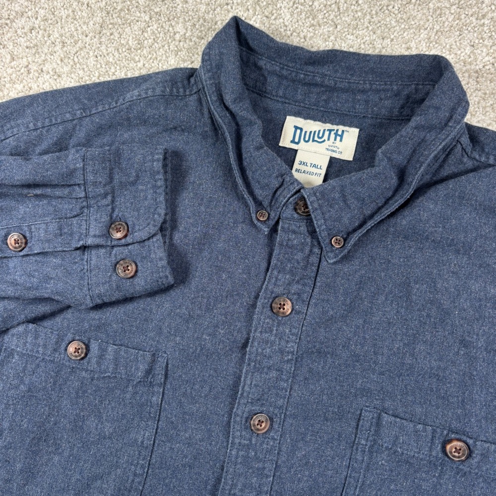 Duluth Trading Co Flannel Shirt Mens 3XL Tall Blue Relaxed Fit Button Down